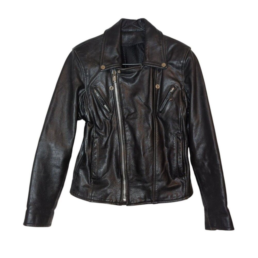 Womens Leather Motorcycle Jacket Pockets‎ Biker Zipper